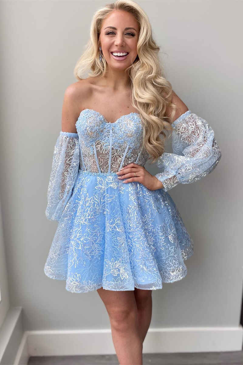 A-Line Ivory Sweetheart Puff Sleeve Short Party Dress