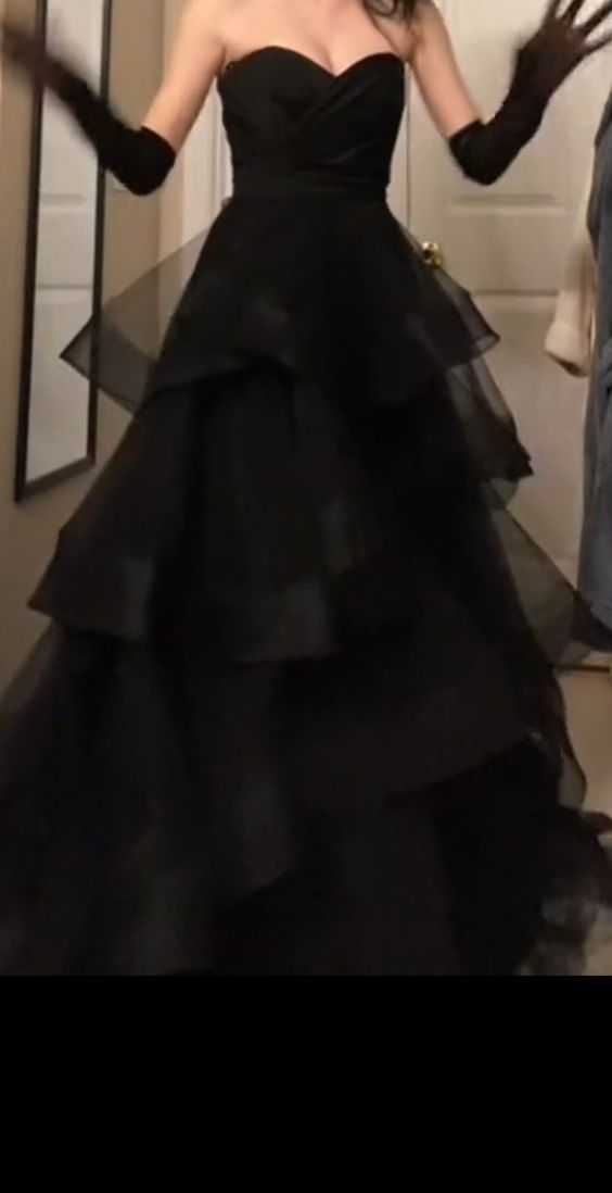 Black Rufflue Prom Dress Long Prom Dress Sweetheart Eveninng Dress