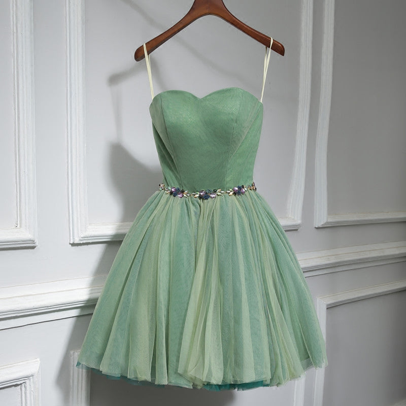 Cute green sweetheart neck homecoming dress