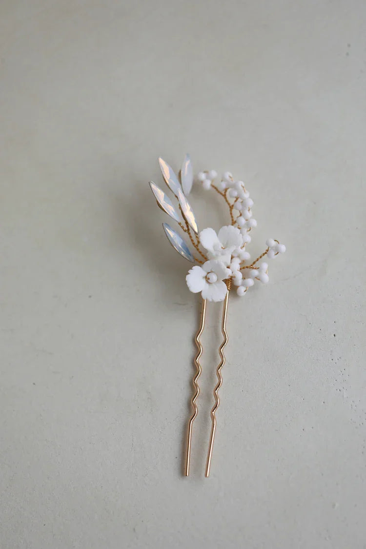 Porcelain Flower Hair Pins Clips Opal Head Pieces Gold Silver Color Hairpins For Brides Women Bridal Jewelry Wedding Accessories gold color