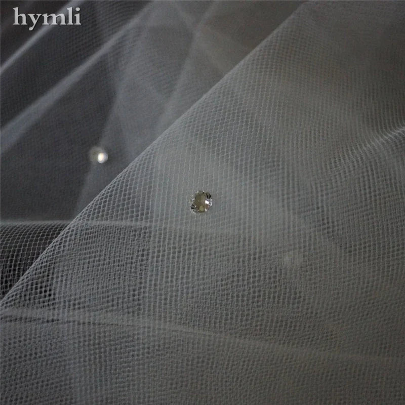 Chapel Length 90" Scatter Crystal Wedding Veil Cut Edge Metal Comb