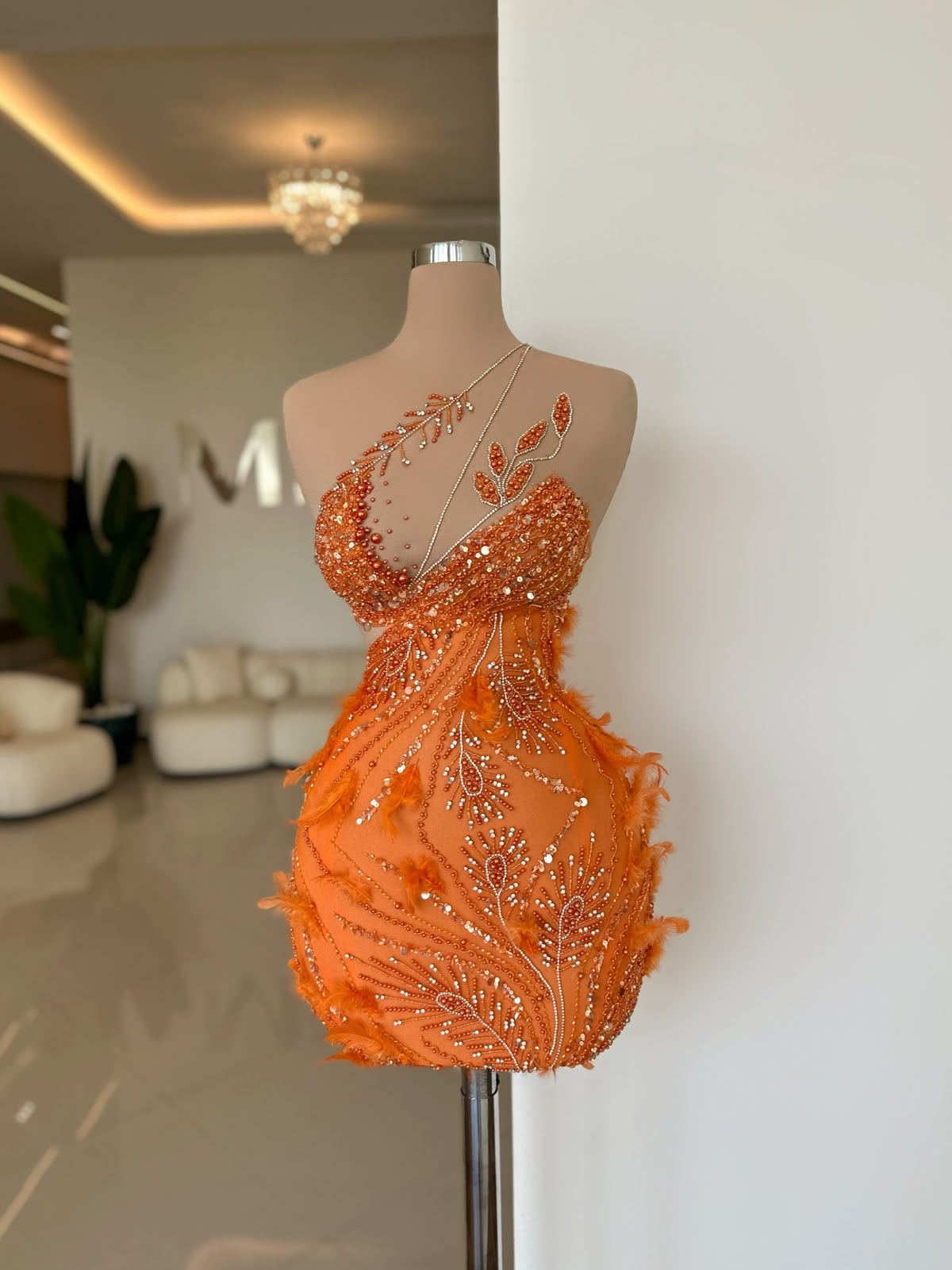 Gorgeous Orange Sequin Beaded Sheath Short Cocktail Dress Formal 6th Grade Homecoming Dress