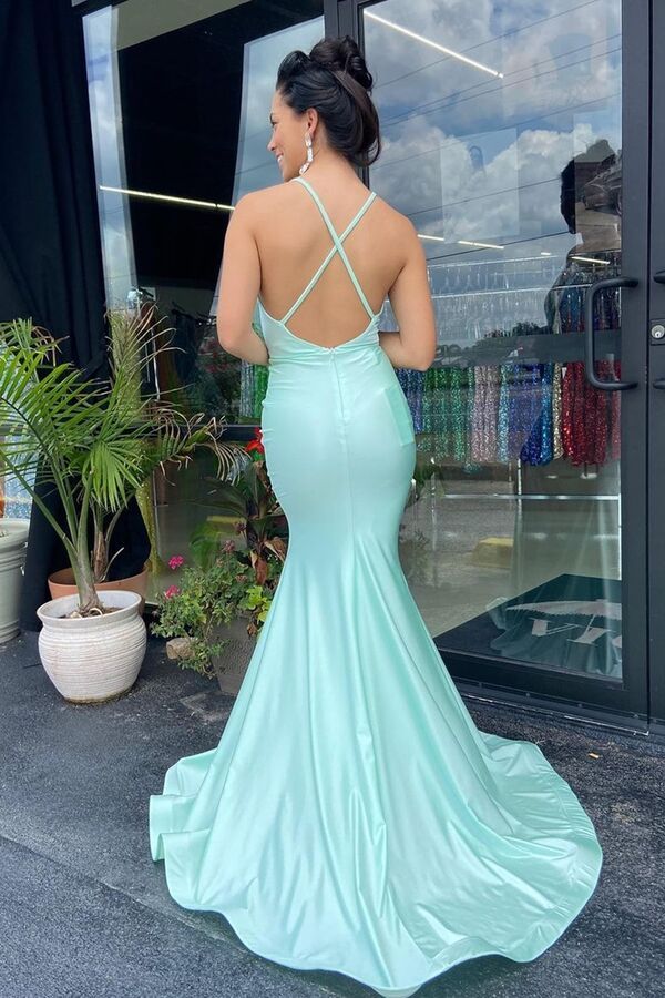 Mermaid Light Green Slit Long Formal Prom Dress