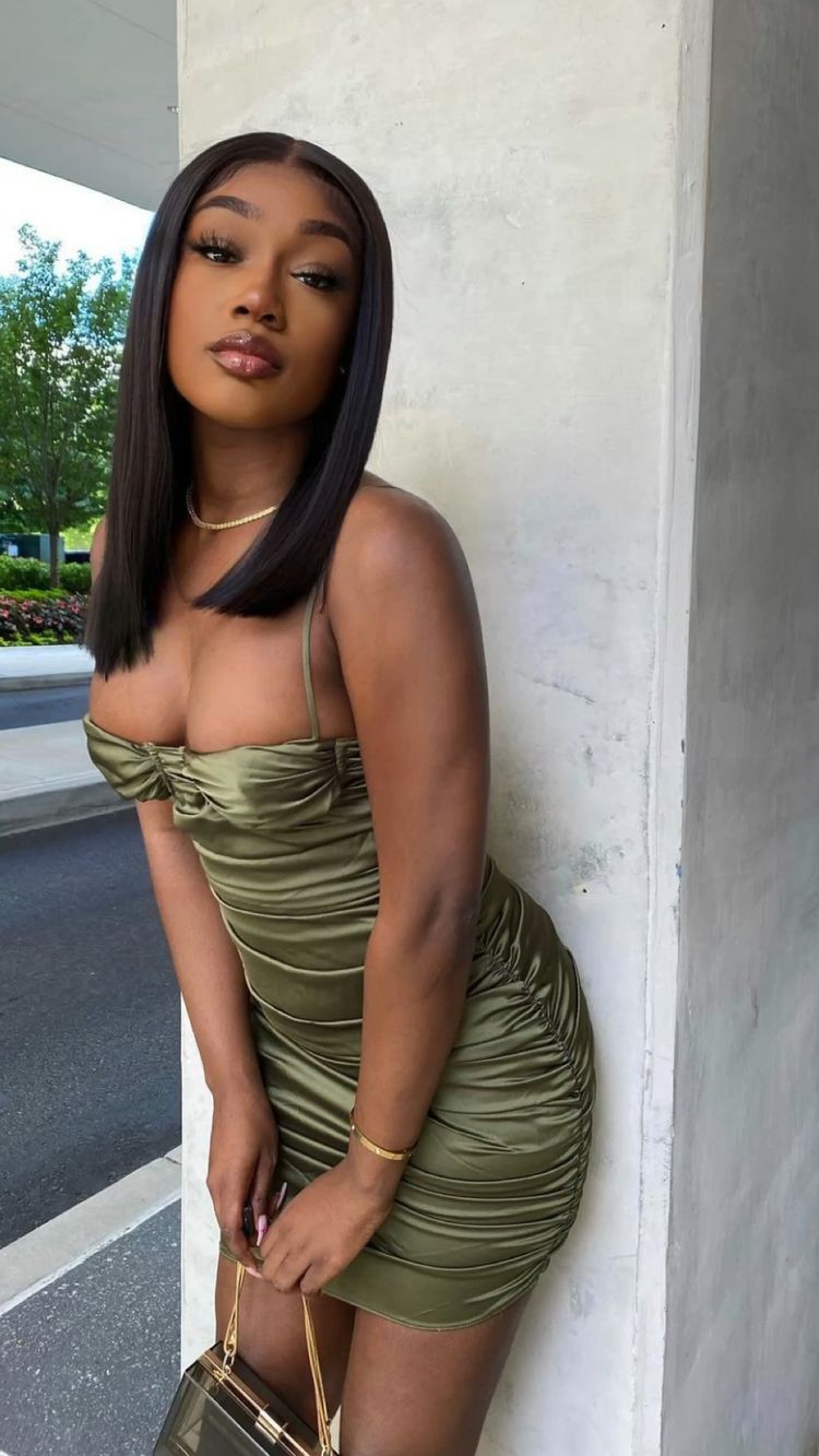 Olive Green Spaghetti Straps Ruched Short Party Dress Sexy Homecming Dress