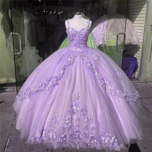 A-line Straps Ball Gown With Appliques Sweet 16 Dress Princess Quinceanera Dresses Lace Appliques Sweet 15 Party Prom Ball Gowns