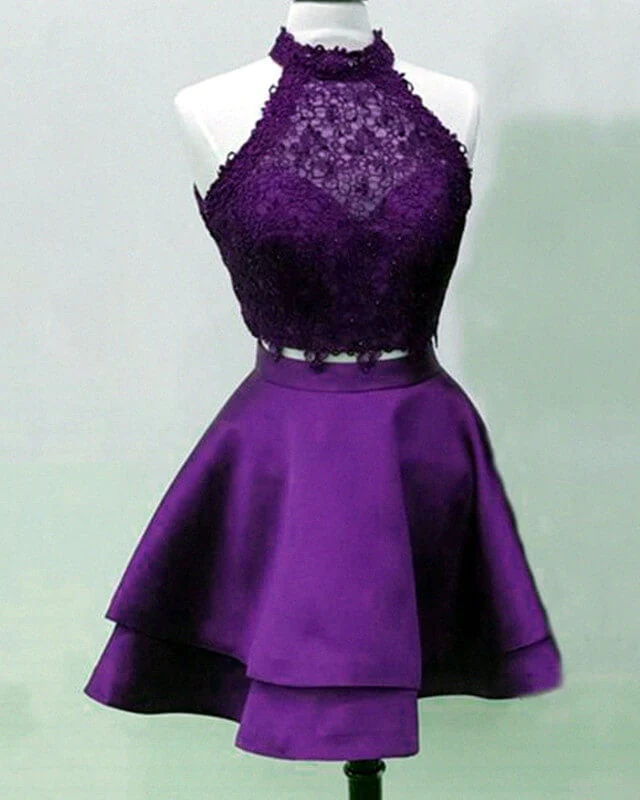 Short Two Piece Homecoming Dress Halter