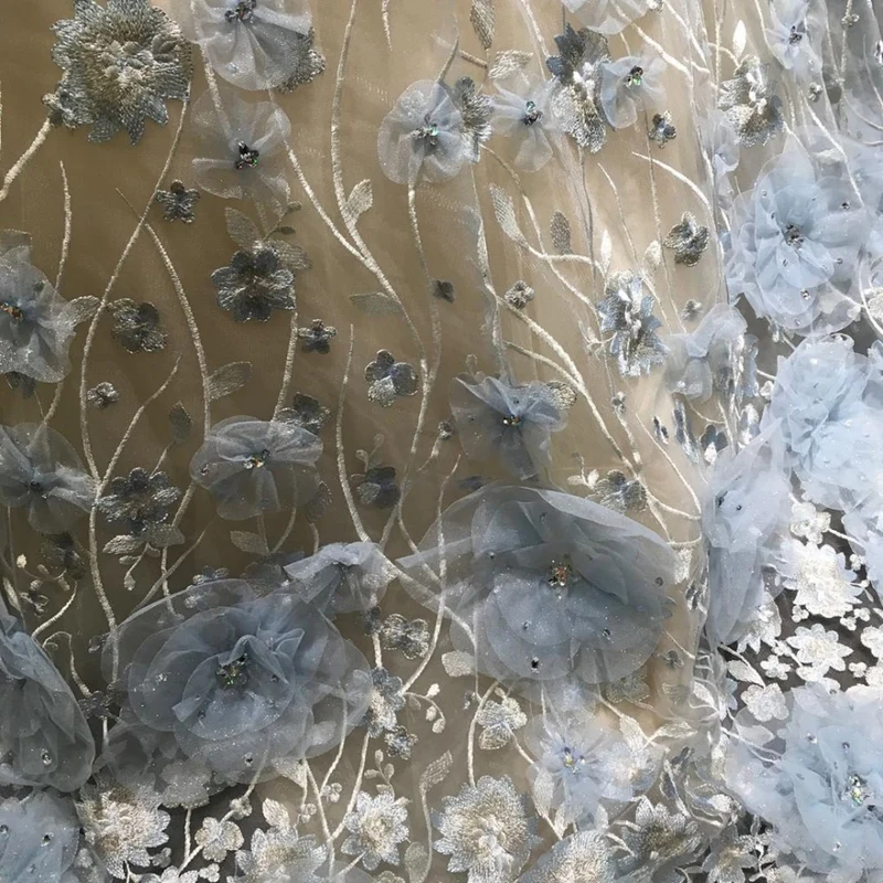 3D Flowers Sequined Quinceanera Dresses Sweet 16 Dress Light Sky Blue Flowers Ball Gown