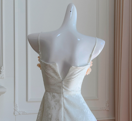 Beautiful White Satin Print Floral 3D Flower Homecoming Dress Birthday Dress