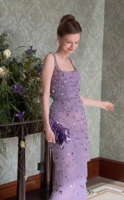 Gorgeous Lilac Sequins Evening Dress,Long Tulle Layered Prom Gown