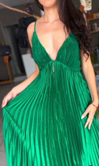 Simple Green V Neck Pleated Party Evening Dress,A Line Prom Dress