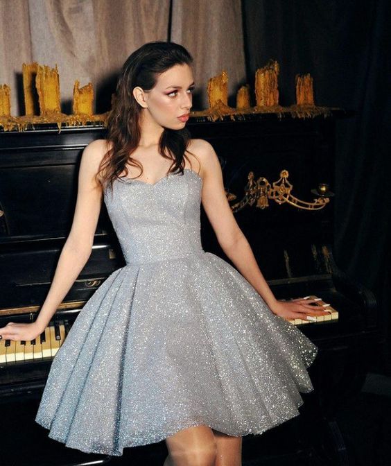Gliter A-line Short Homecoming Dress Sweetheart Party Dress