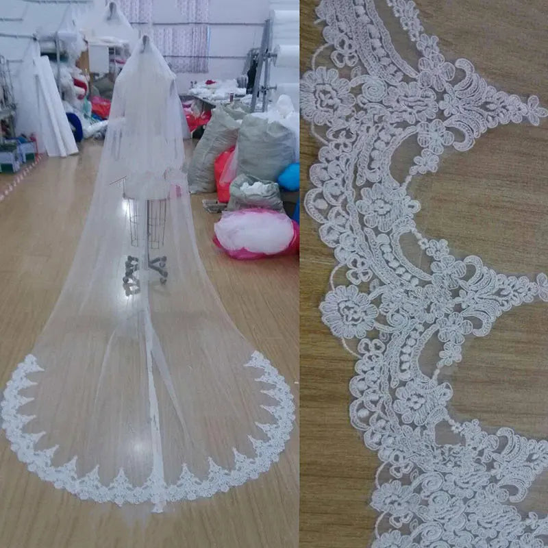 1 Layer Cathedral Length Bridal Veil 3M Lace Wedding Veil