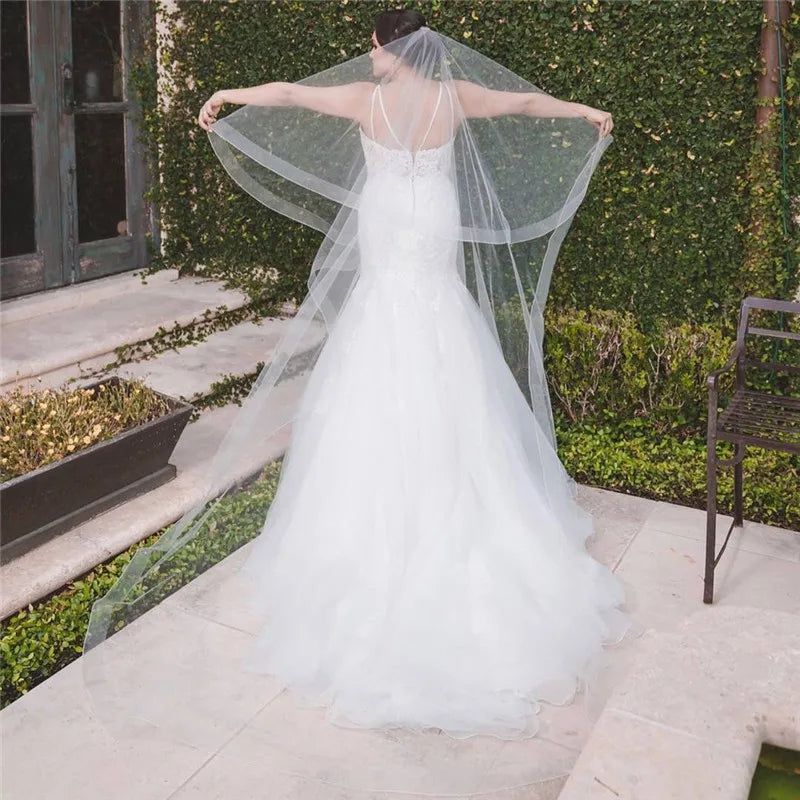 New Bridal Veil, Wedding Veil with comb, Cathedral Ivory Veil Blusher Two Tier Veil with 2 inch Horsehair Trim, 108 inches