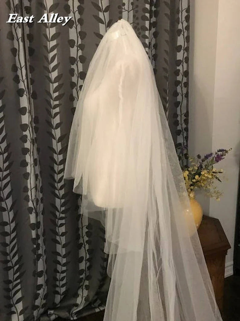 Cathedral Lace Veil 2-Tier 100" wide X 100" (2.5 meter) long Lace Trim on Floor Section