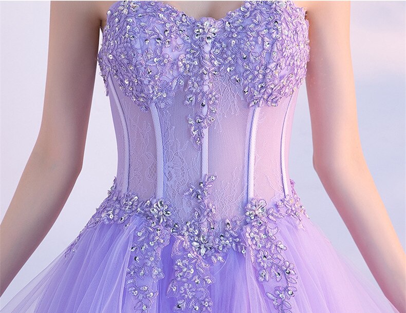 Lilac Sweetheart Tulle Prom Dress Beaded Sequined Princess Prom Dress