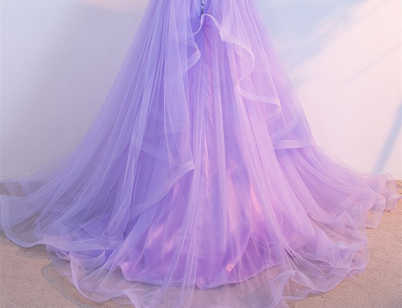 Lilac Sweetheart Tulle Prom Dress Beaded Sequined Princess Prom Dress