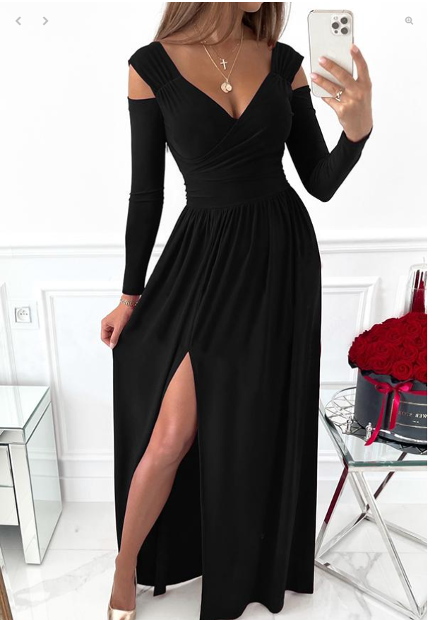 Women's Dresses Long Sleeve V-Neck Solid Strapless Split Prom Dress