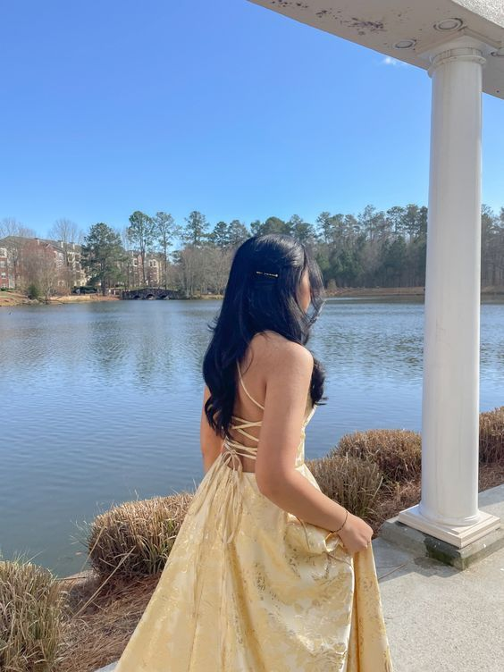 Beautiful Yellow A-line Long Formal Gown, Party Prom Dress