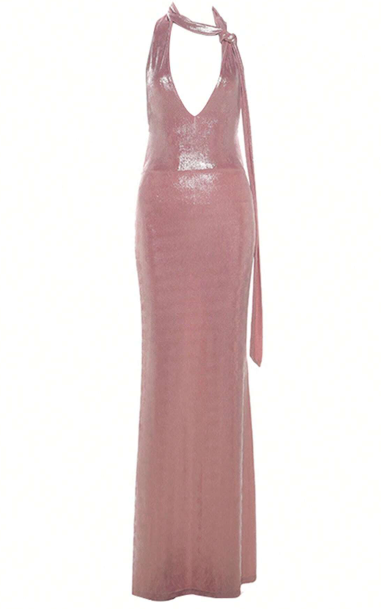 Sexy Pink Halter Mermaid Long Party Evening Dress,Backless Prom Dress