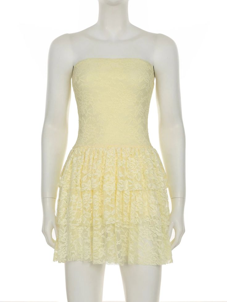 Sweet Yellow Lace Layered A Line Birthday Outfits Strapless Short Homecoming Dress