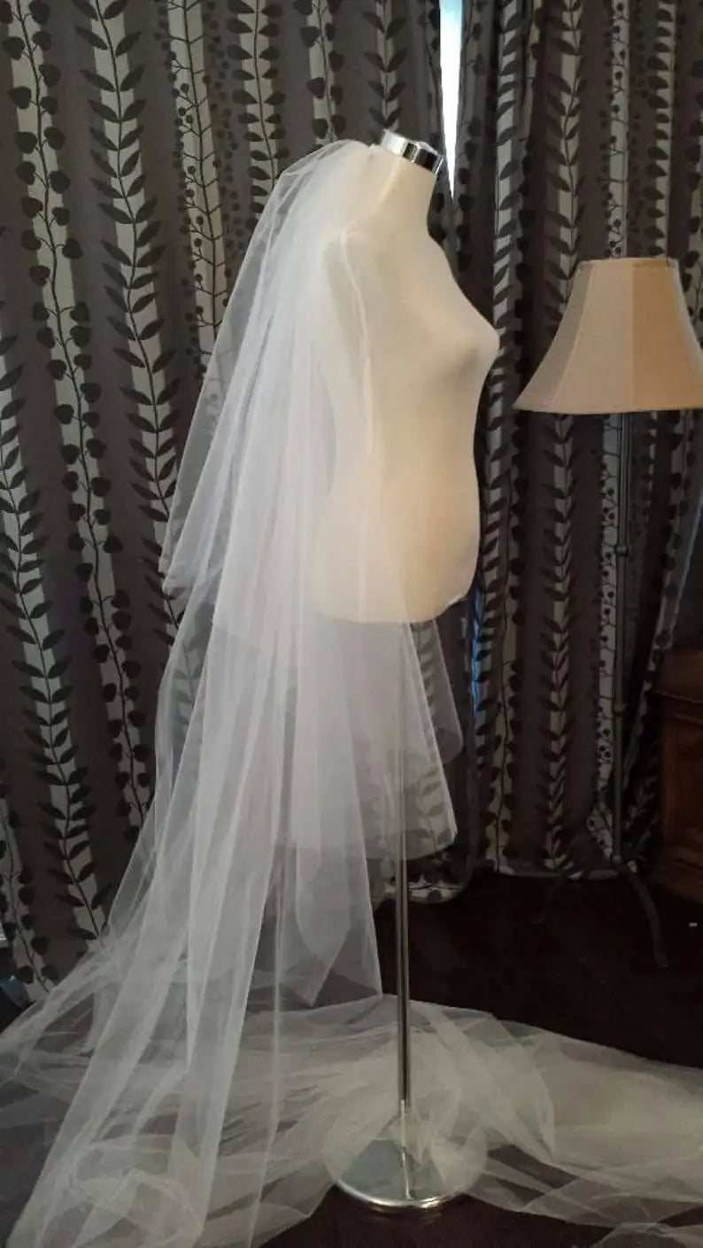 2-Tier Plain Veil 108"W__2.5m / 3m / 3.5m/ 4m / 5 meter Extra Long, in OFF WHITE,WHITE, IVORY, CHAMPAGNE