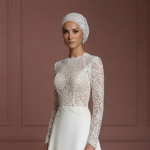 Handmade Hijab Bridal Gown Lace Modest Wedding Dress Muslim