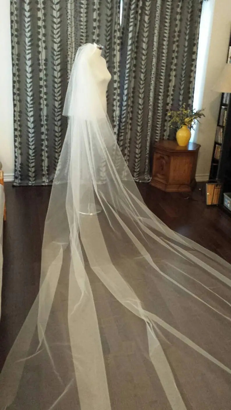 2-Tier Plain Veil 108"W__2.5m / 3m / 3.5m/ 4m / 5 meter Extra Long, in OFF WHITE,WHITE, IVORY, CHAMPAGNE