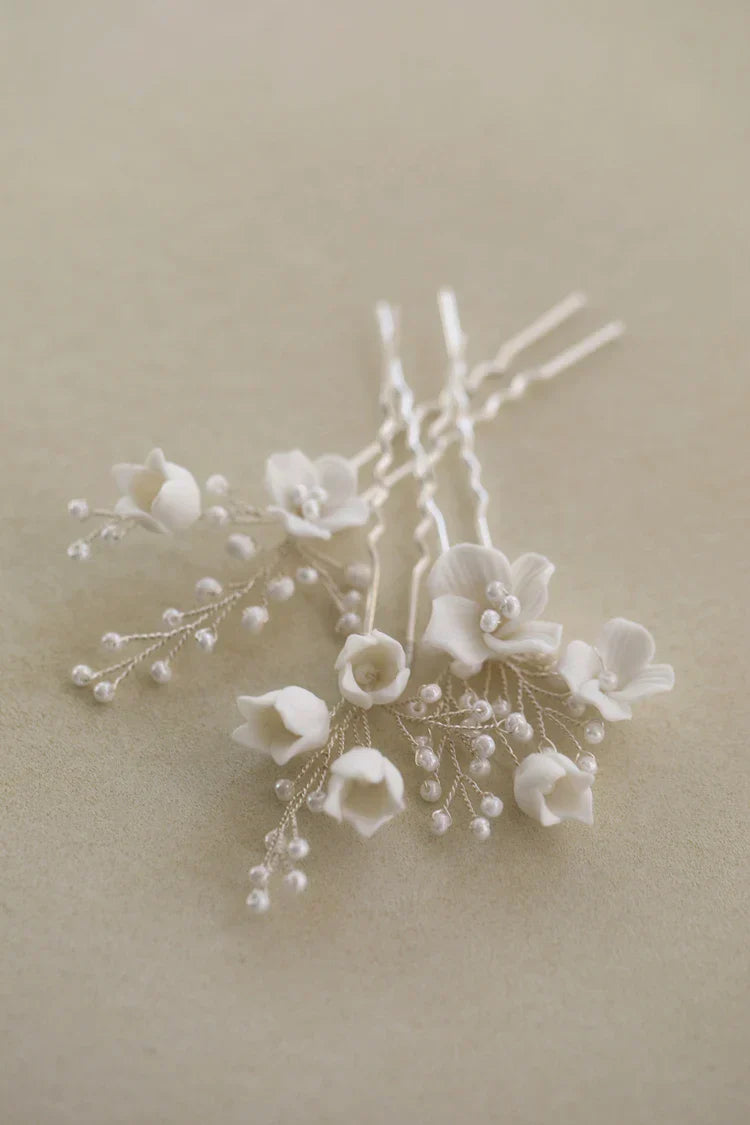 Bridal Jewelry Porcelain Flower Hairpins Silver Color Hair Pin Clip For Brides Bridesmaids Women Head Pieces Wedding Accessories