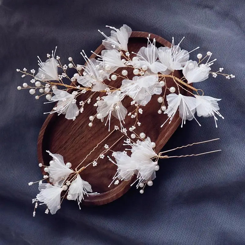 Flower Floral Headbands Hairbands Bridesmaids Pearl Headpieces Headdress Hair Pins Clip Bride Bridal Jewelry Wedding Accessories