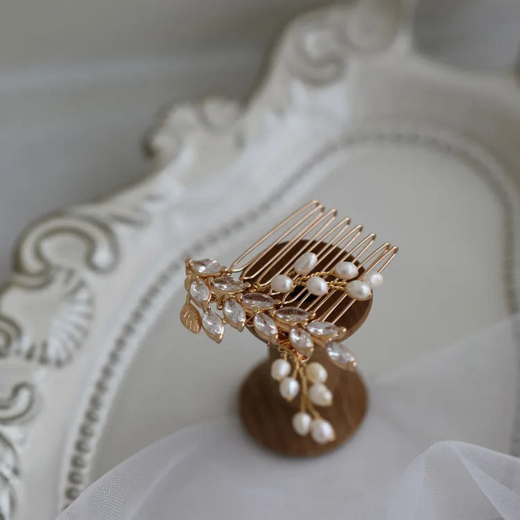 Bridal Jewelry Leaf Hair Comb Pin Clip Pearl Zirconia Head Pieces For Brides Bridesmaids Hairpins Headdress Wedding Accessories