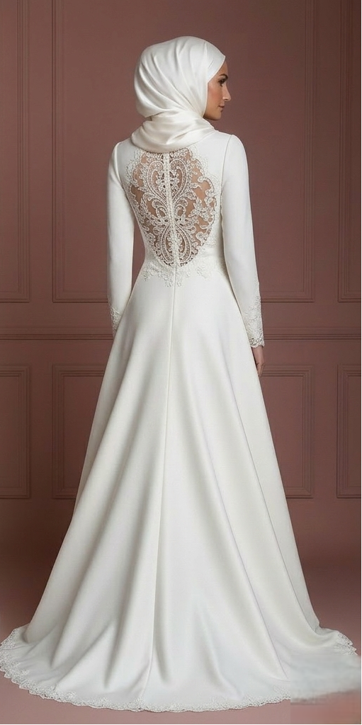 Hijab Bridal Wedding Dress With Elegant Back Detail Muslim