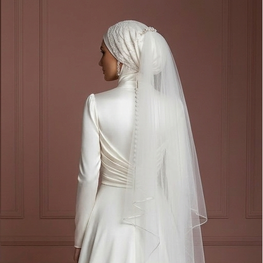 Hijab Bridal Wedding Dress With Satin Draped Bodice Muslim