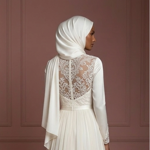 Hijab Bridal Wedding Dress With Soft Flowing Skirt Muslim