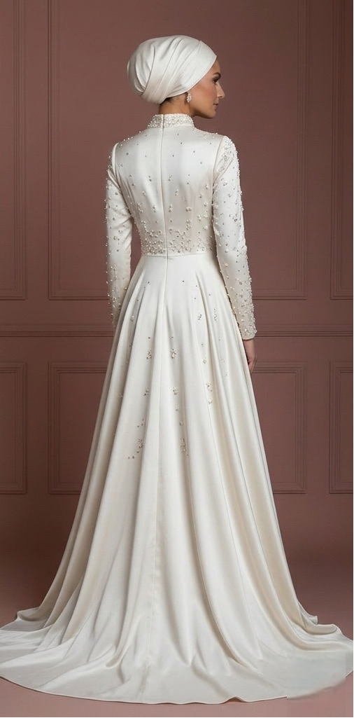 Hijab Bridal Wedding Dress With Soft Satin Fabric Muslim