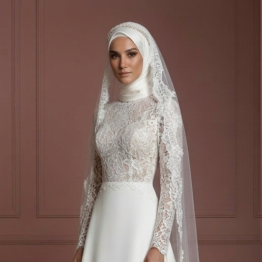 Hijab Bridal Gown Long Sleeve Modest Wedding Dress Set Muslim