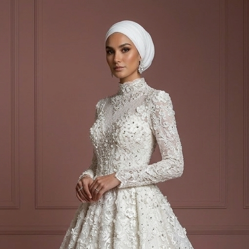 Hijab Bridal Gown With Cathedral Train Luxury Style Muslim Wedding Dress