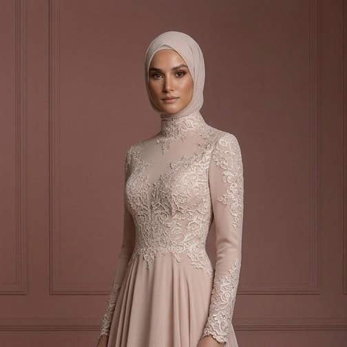 Hijab Bridal Gown With Flowing Chiffon Fabric Wedding Dress Muslim