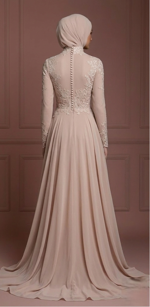 Hijab Bridal Gown With Flowing Chiffon Fabric Wedding Dress Muslim