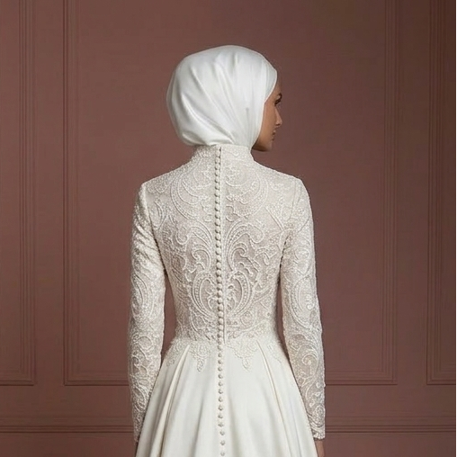 Hijab Bridal Gown With High Neck Coverage Style Wedding Dress Muslim