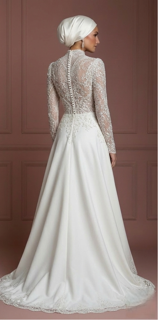 Hijab Wedding Dress With Beaded Lace Luxury Bridal Muslim