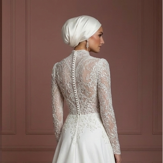 Hijab Wedding Dress With Beaded Lace Luxury Bridal Muslim