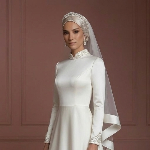 Hijab Wedding Dress With Closed Back Modest Bridal Muslim