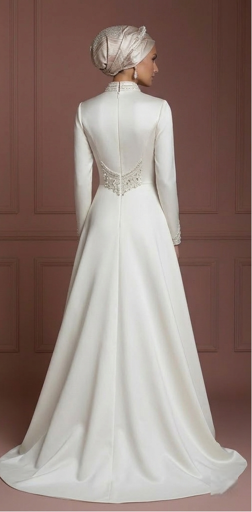 Hijab Wedding Dress With Closed Back Modest Bridal Muslim