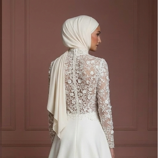Hijab Wedding Dress With Floral Lace Pattern Muslim
