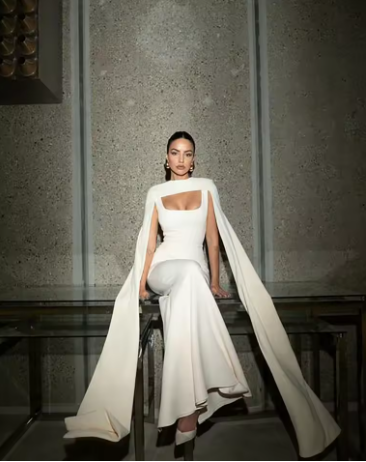 Pretty Mermaid Straps Long Prom Dress Evening Dress Formal Dress With Cape