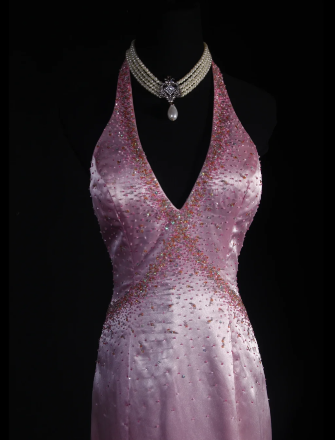 Classy Halter V Neck Satin Beaded Mermaid Long Party Dress Birthday Dress
