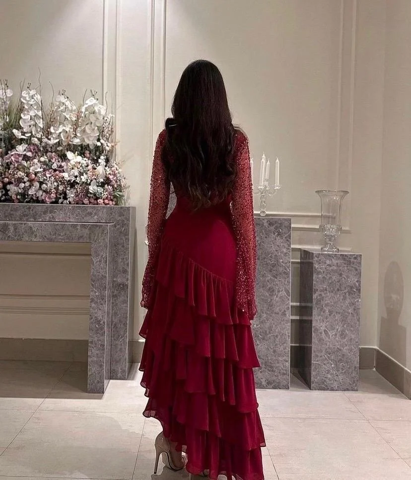 Beautiful Sequins Chiffon Prom Dress Layered Long Party Gown