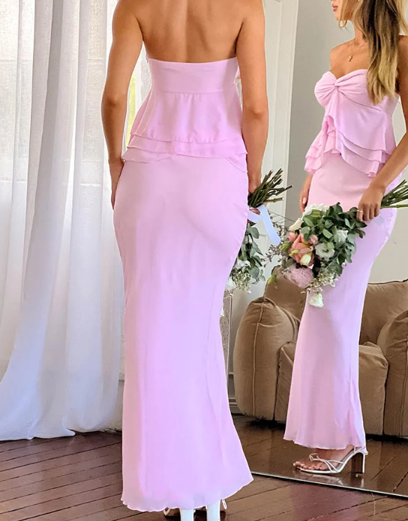 Pink Sweetheart Neck Chiffon Mermaid Evening Dress,Classy Prom Party Dress