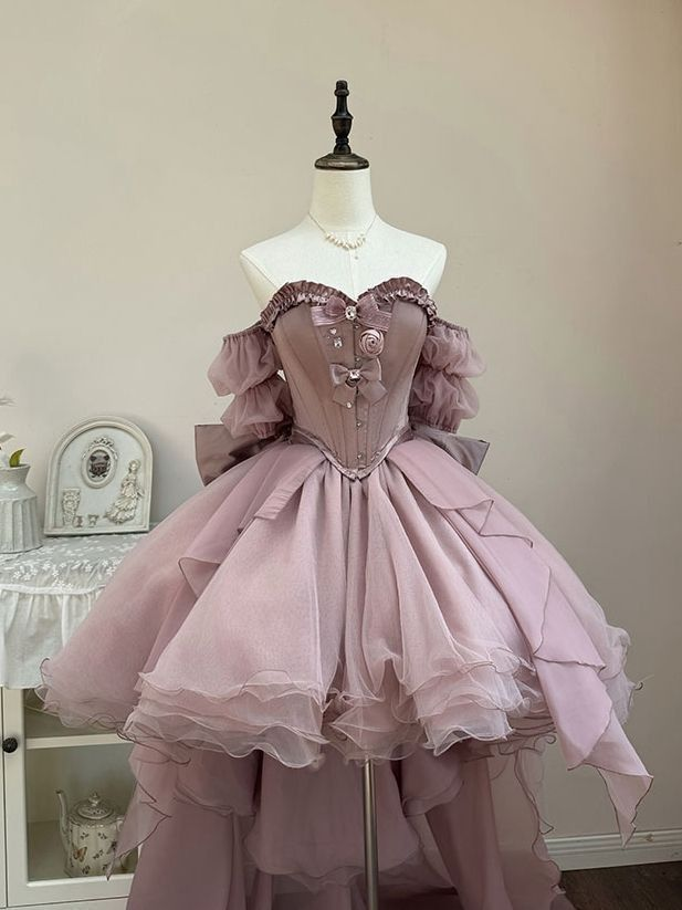 Vintage Purple Chiffon Multi-Layered Homecoming Dress Off The Shoulder Sweetheart Neck Birthday Outfits