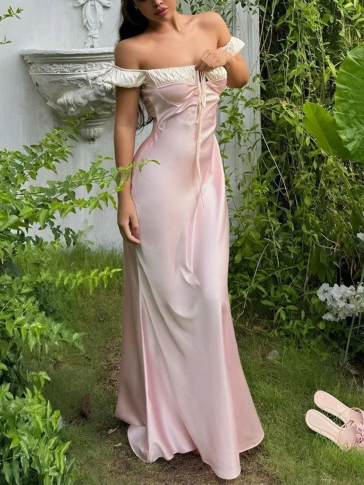 Pink Satin Ruched Charming Evening Dress Elegant Long Prom Dress